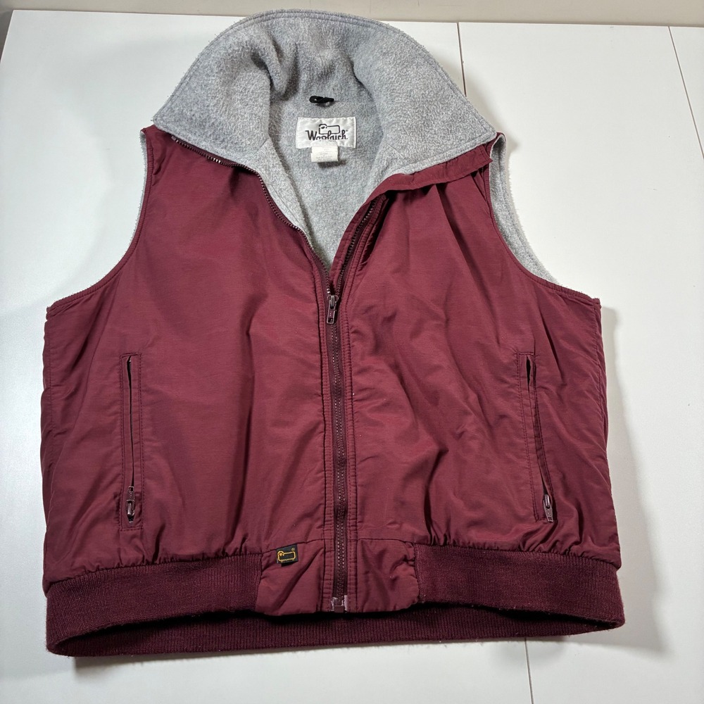 Vintage Woolrich Vest Large Maroon Fleece Lined Full Zip Made in USA 80s 90s